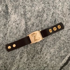 Gold and Leather “Z” Initial Cuff/Bracelet